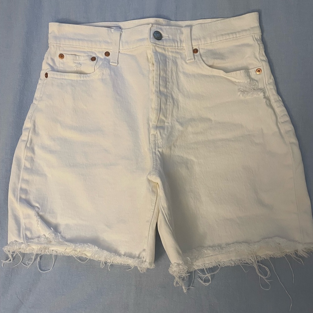GAP White Jean Shorts High-Waisted Frayed Hem